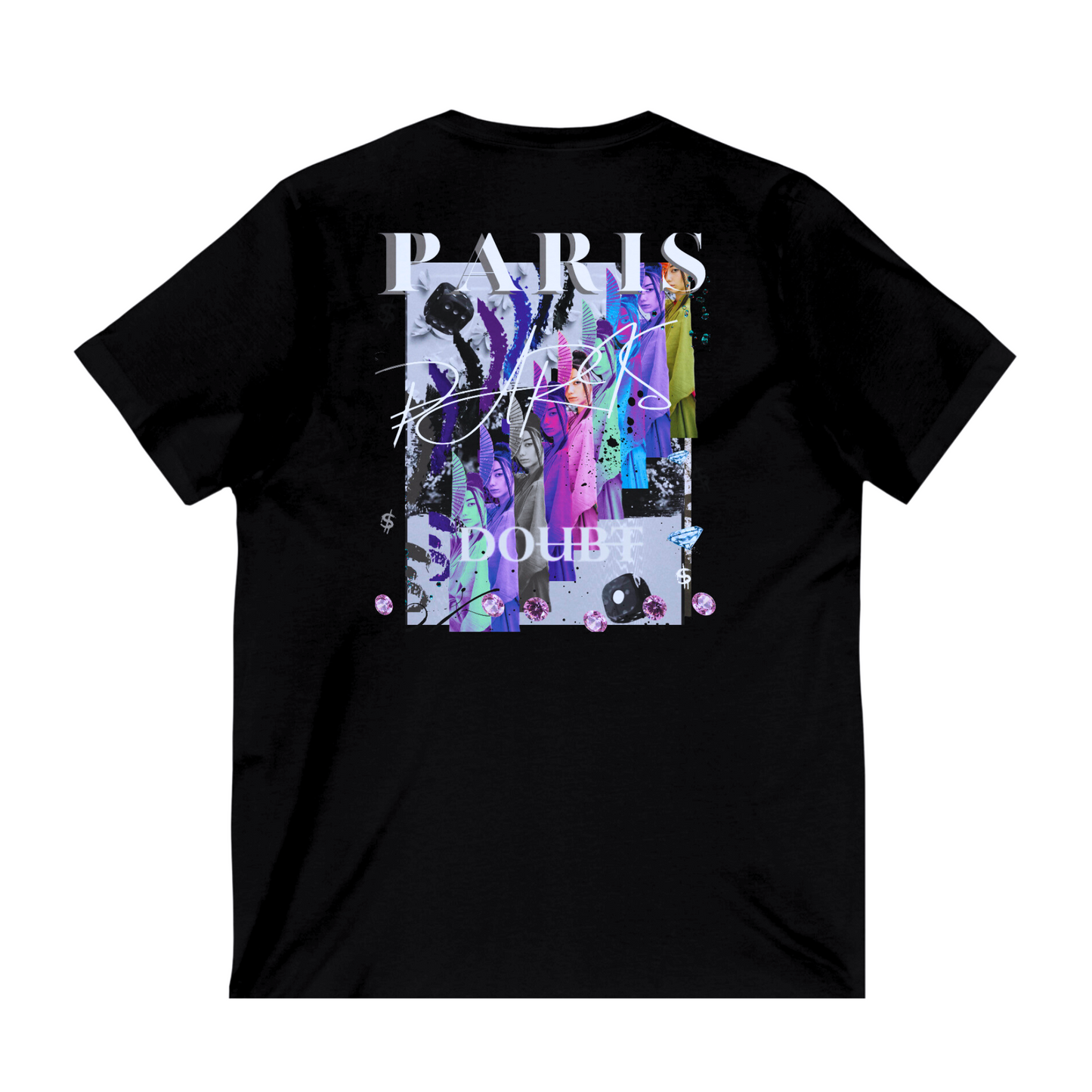 Hugo Paris Vintage Style Designer Black V-Neck Streetwear Fashion T-Shirt by Luscious Paris