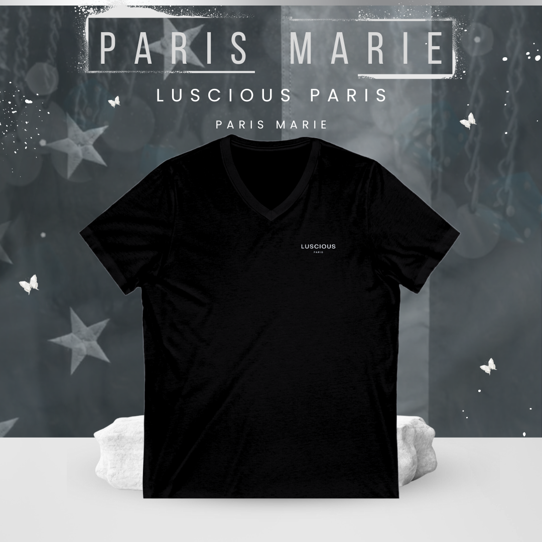 Paris Marie-Vintage Style Designer Black V-Neck Streetwear Fashion T-Shirt By Luscious Paris