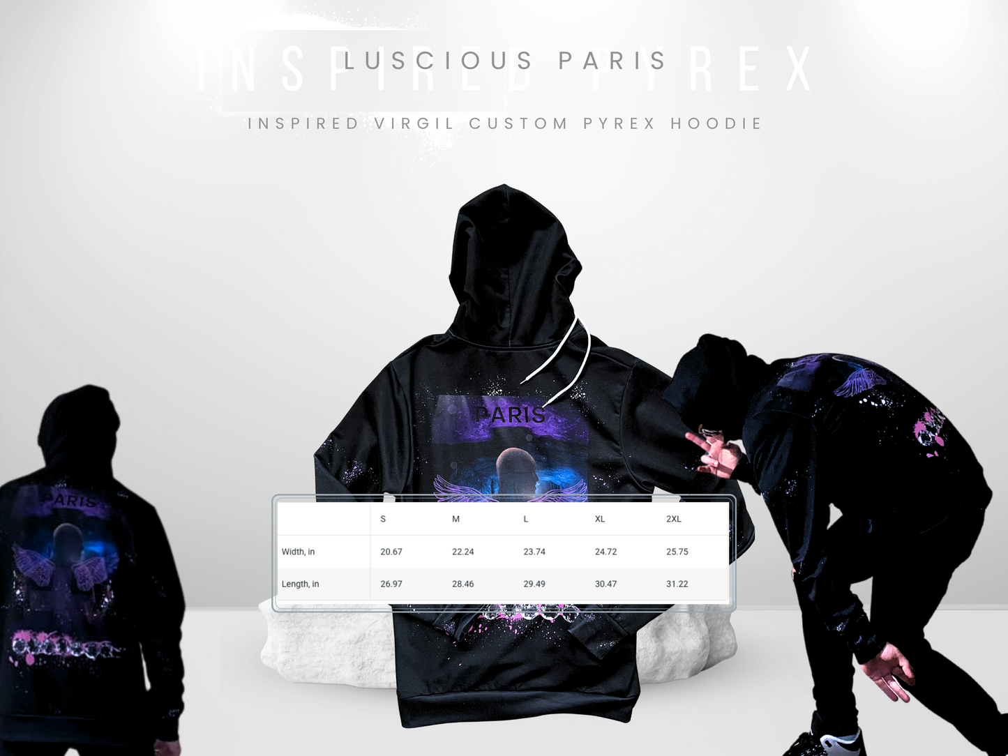 VIRGIL ABLOH CUSTOM Designer Inspired Painted Pyrex V-Series Purple Bliss Streetwear Luscious Paris Virgil Style Hoodie Inspiration