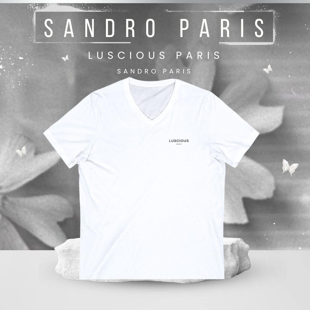 Sandro Paris Vintage Style Designer White V-Neck Streetwear Fashion T-Shirt by Luscious Paris