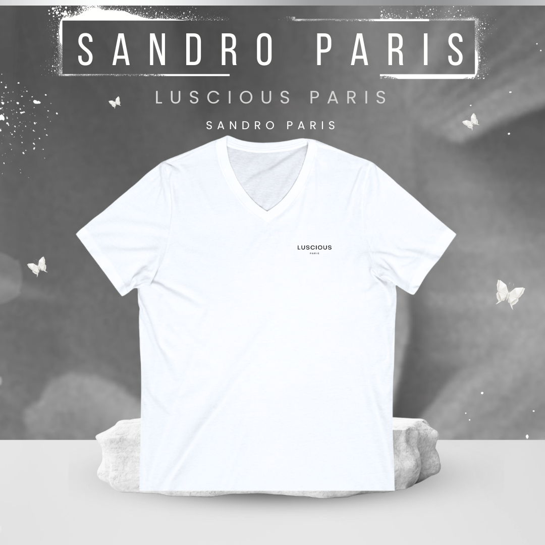 Sandro Paris Vintage Style Designer White V-Neck Streetwear Fashion T-Shirt by Luscious Paris