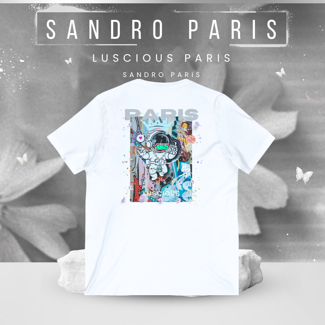 Sandro Paris Vintage Style Designer White V-Neck Streetwear Fashion T-Shirt by Luscious Paris