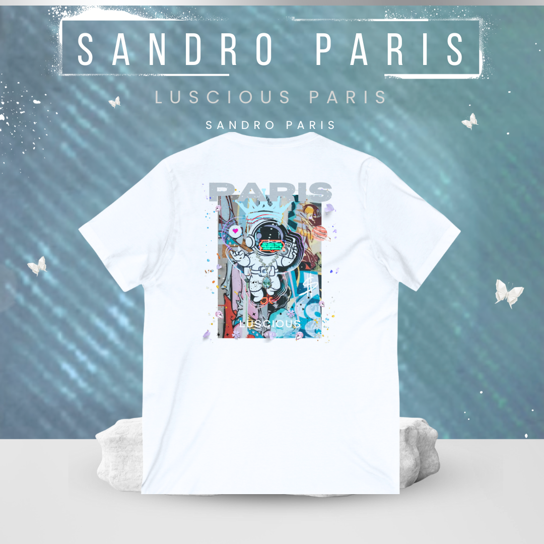 Sandro Paris Vintage Style Designer White V-Neck Streetwear Fashion T-Shirt by Luscious Paris