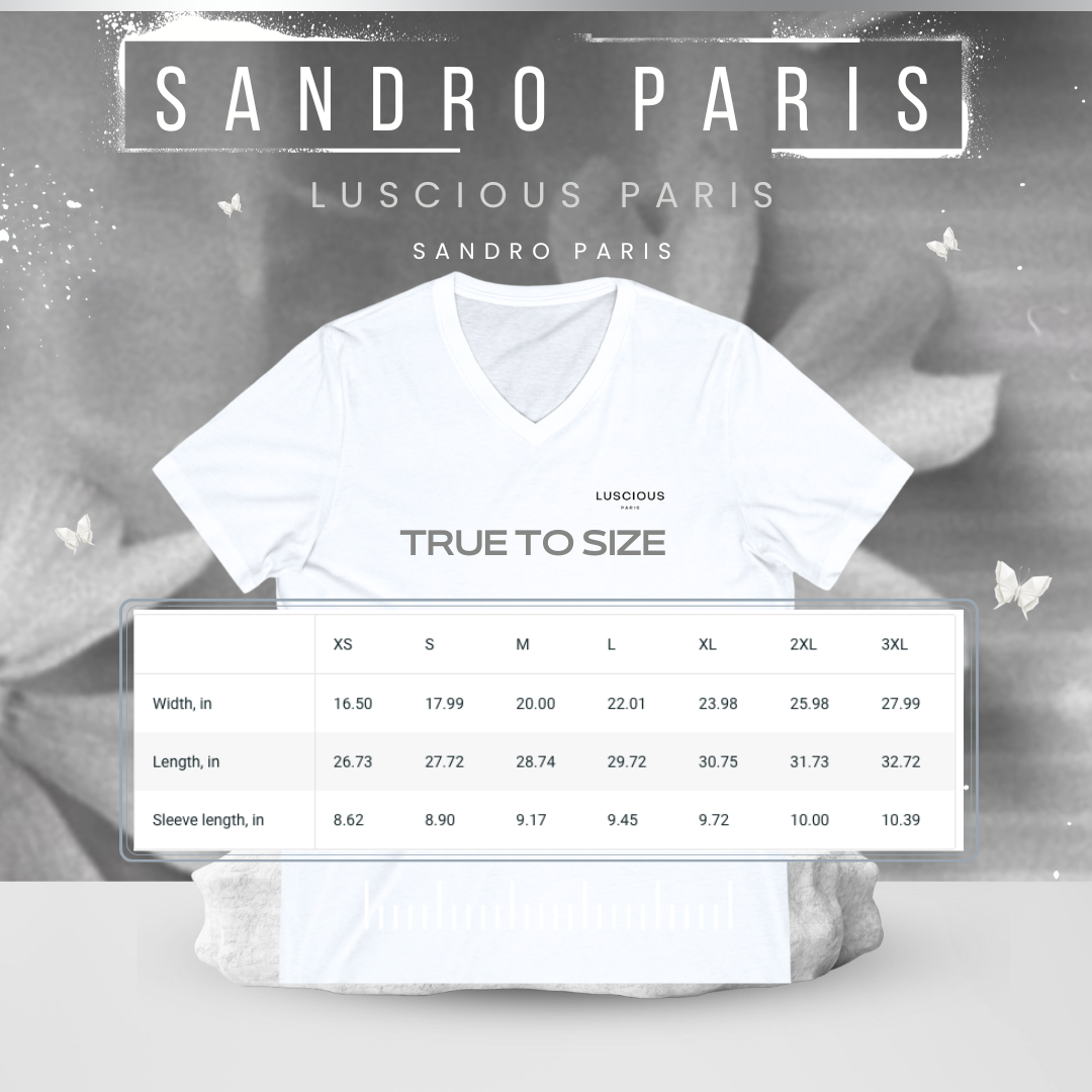 Sandro Paris Vintage Style Designer White V-Neck Streetwear Fashion T-Shirt by Luscious Paris