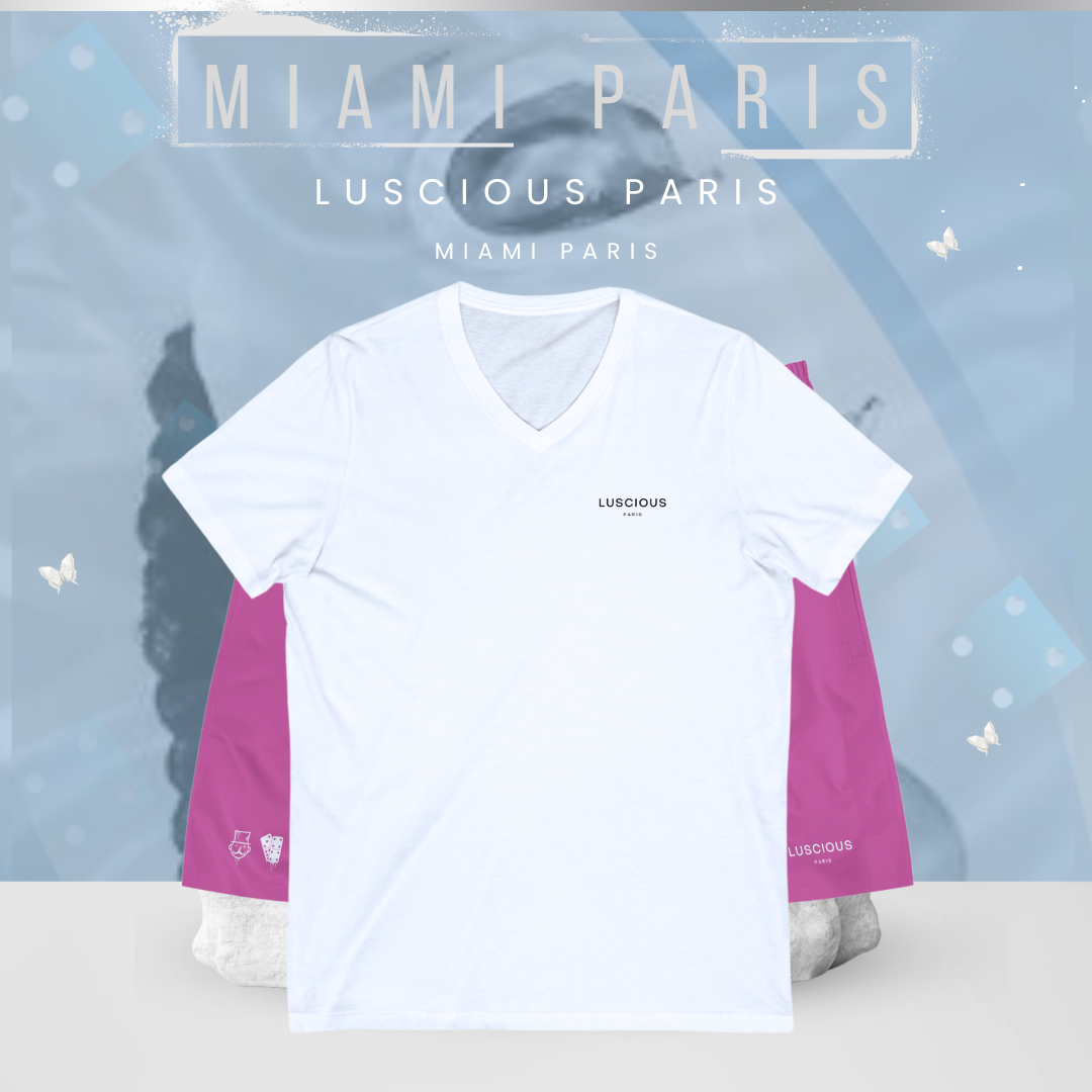 Miami Paris - Vintage Designer Off White V-Neck Streetwear Fashion Style T-Shirt By Luscious Paris