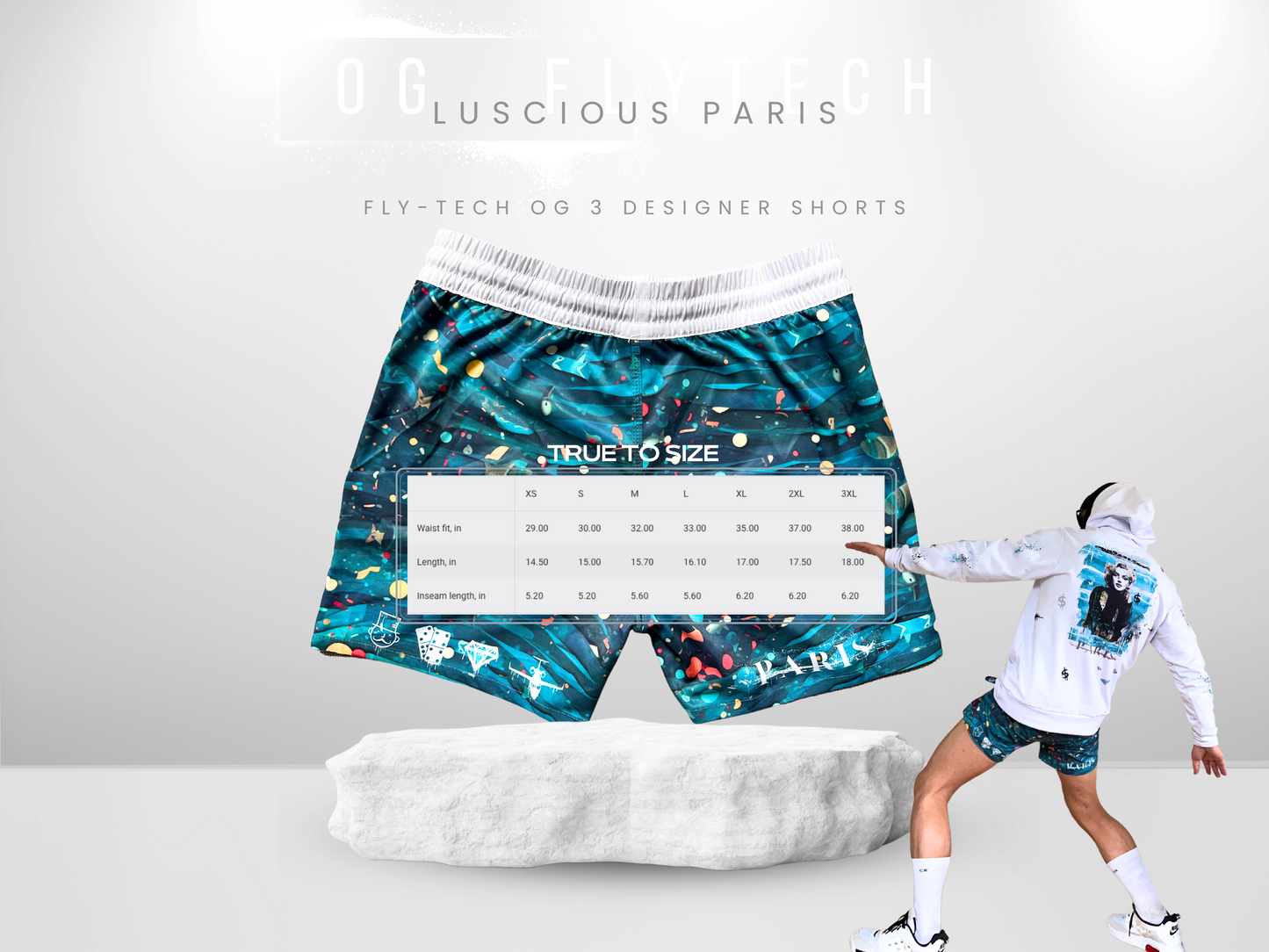 New Lavish XO Designer Fly-Tech OG 3 Luscious Paris Streetwear Style Luxury Fashion Shorts