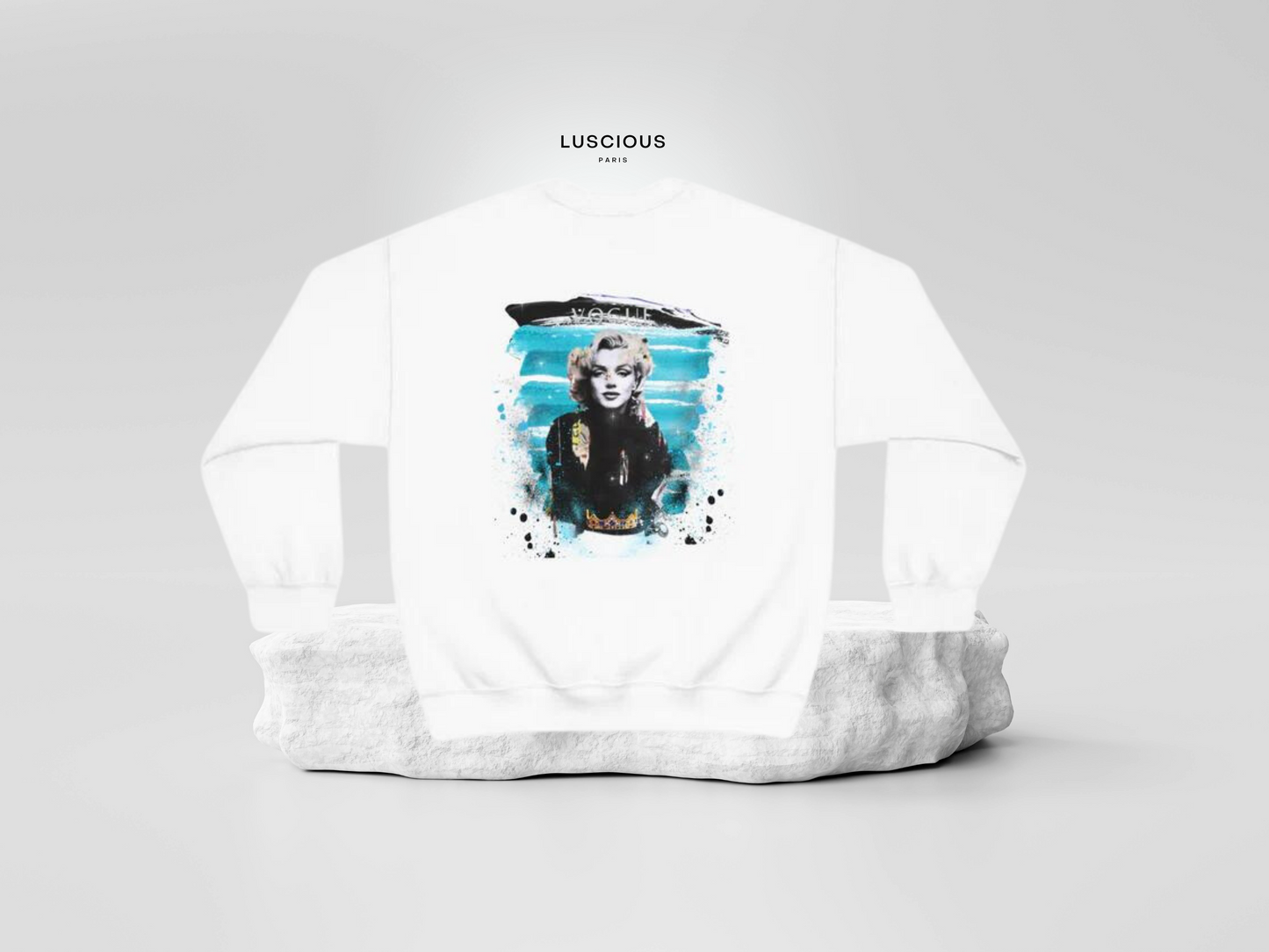 Marilyn Monroe VOGUE VINTAGE Custom Painted Luscious Paris Streetwear Crewneck White Luxury Style Designer Sweatshirt