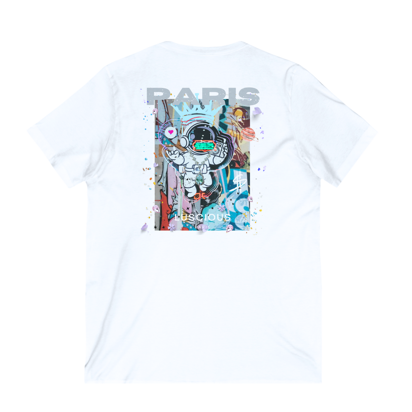 Sandro Paris Vintage Style Designer White V-Neck Streetwear Fashion T-Shirt by Luscious Paris