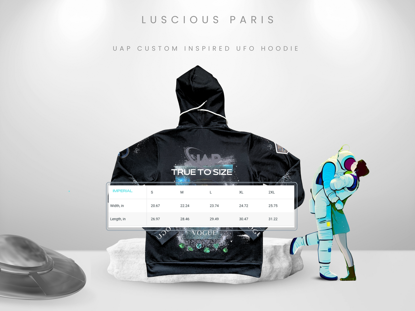 UAP 2 VOGUE Style VOGUE Inspired Designer Luscious Paris Luxury V2 Painted Style Streetwear UFO Hoodie