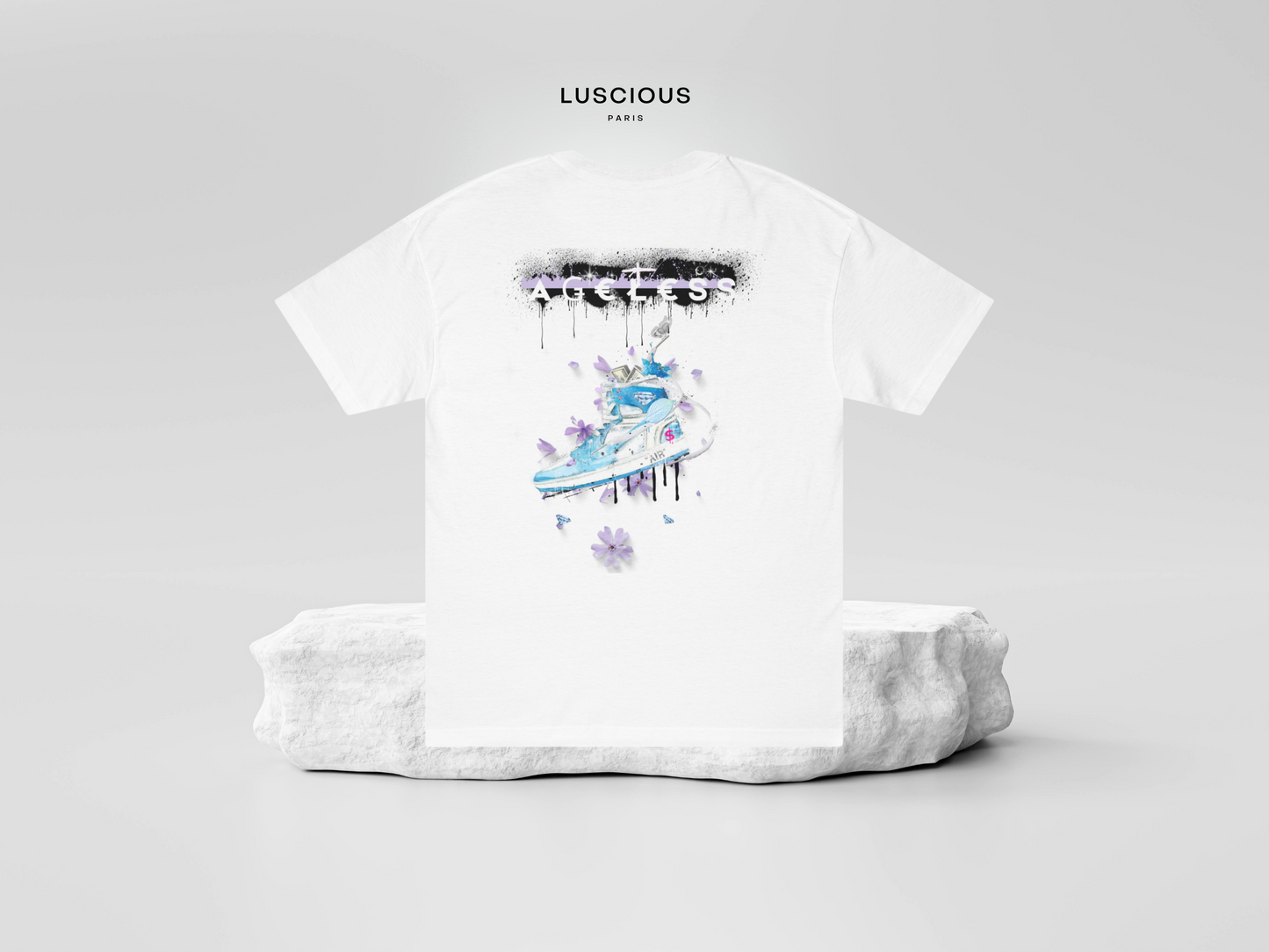 Luscious Paris Ageless Cotton Candy Designer Style Off White T-Shirt Fashion Streetwear