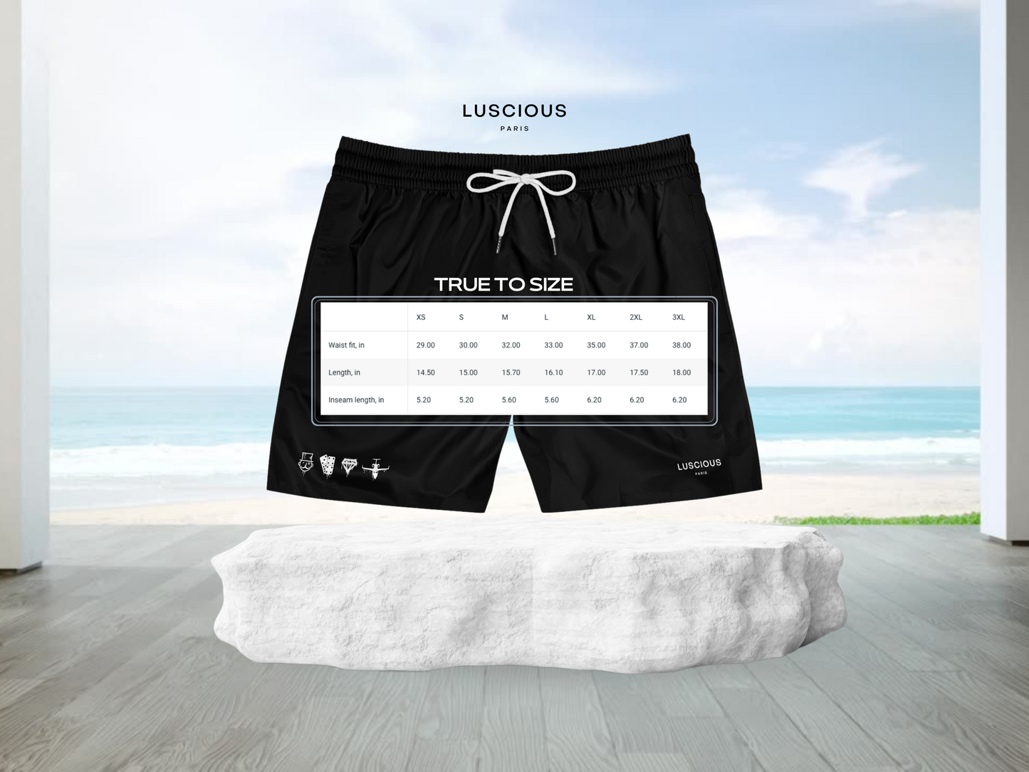 Luscious Paris OG BLACK Fly-Tech V1 Designer Luxury Style Streetwear Black Fashion Shorts