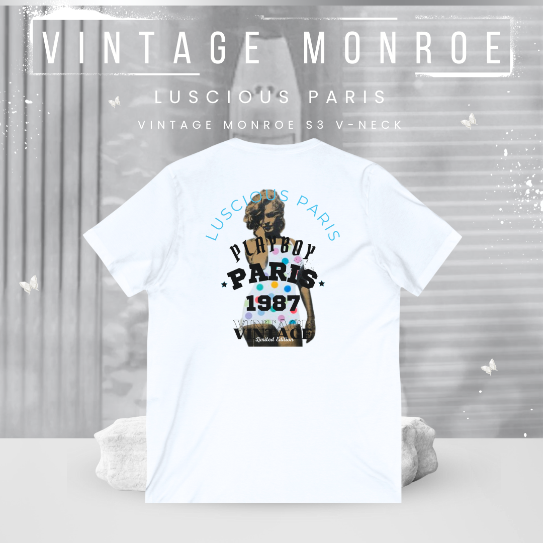Vintage Monroe S3- Designer Off White V-Neck Streetwear Fashion Style T-Shirt By Luscious Paris