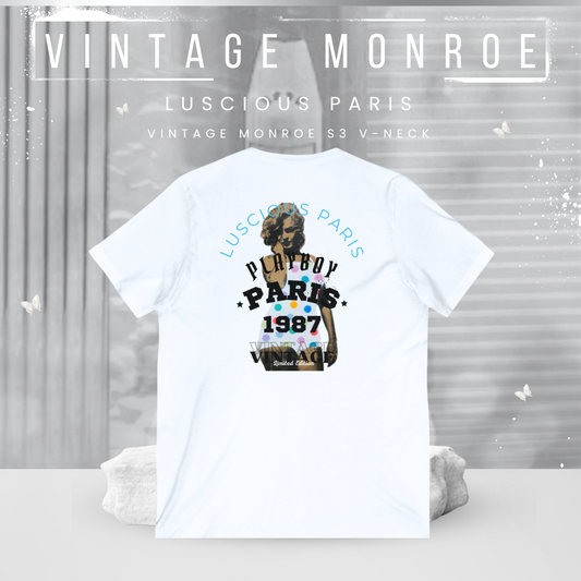 Vintage Monroe S3- Designer Off White V-Neck Streetwear Fashion Style T-Shirt By Luscious Paris